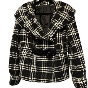 CoffeeShop Black & White Houndstooth Shawl Collar Belted Coat Size XL